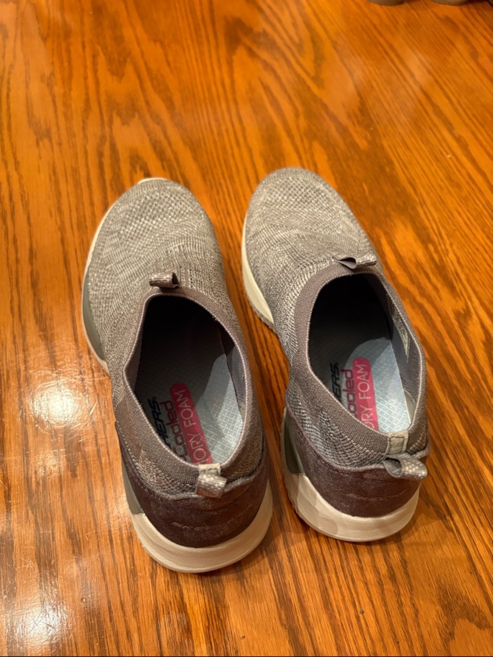 Skechers Taupe Gray Slip-On Knit Sneakers - Picture 2 of 4